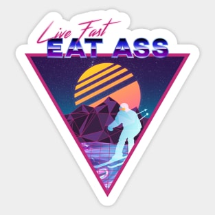 Retro Vaporwave Ski Mountain | Live Fast Eat Ass | Shirts, Stickers, and More! Sticker